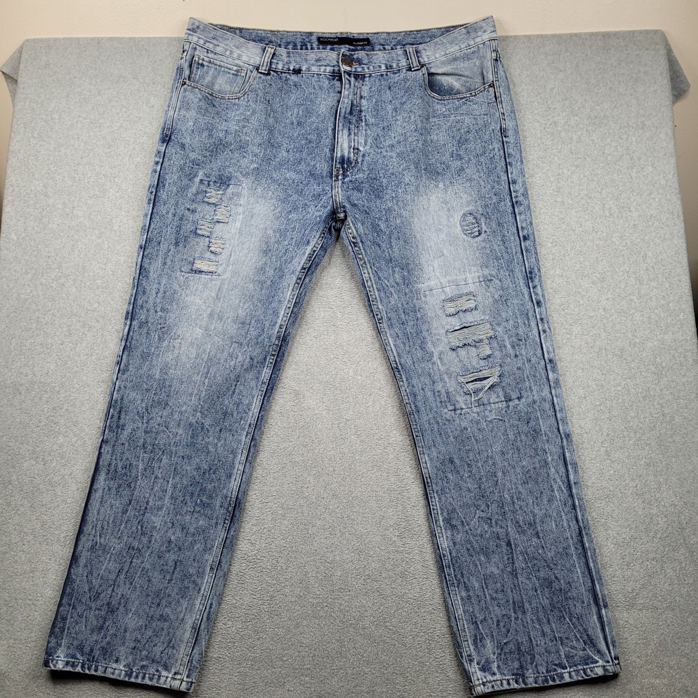 Rocawear Jeans Mens 46x34 Blue Acid Wash Distressed Classic Fit Denim Pants